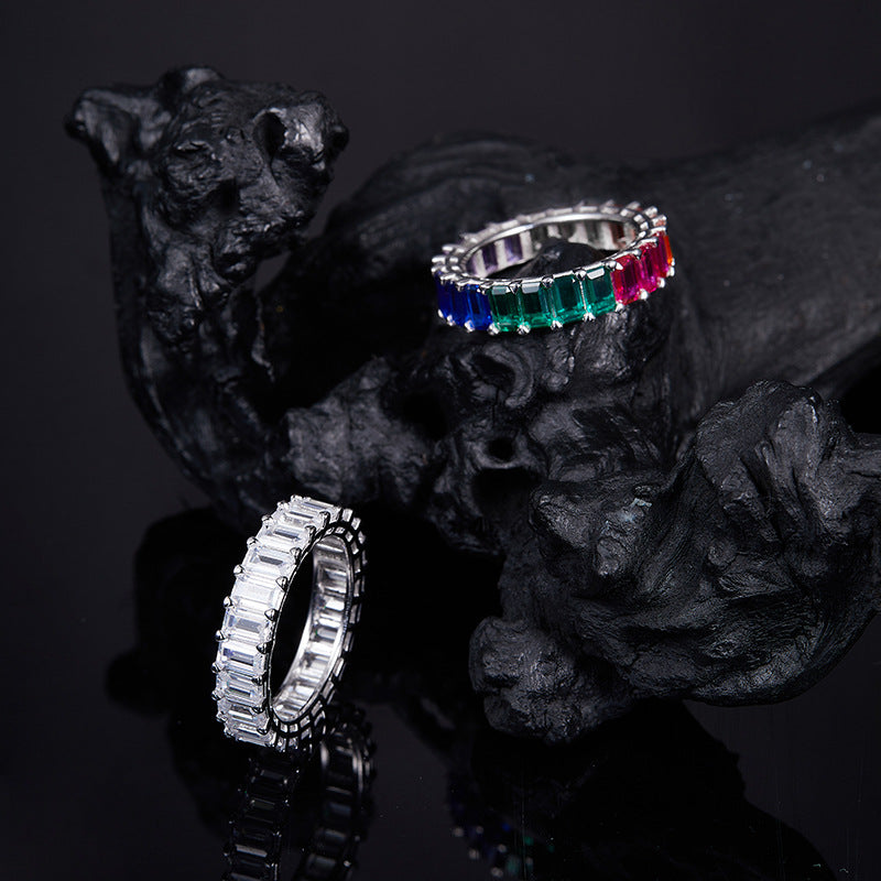 “Eternal Rainbow” Full Eternity Band in 18K Gold Plated 925 Sterling Silver Shine of Diamond