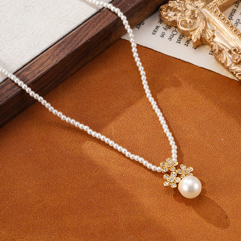 Sweet Flowers Pearl Design 18K Gold Plated Neckalce and Earrings Carly Jewelry