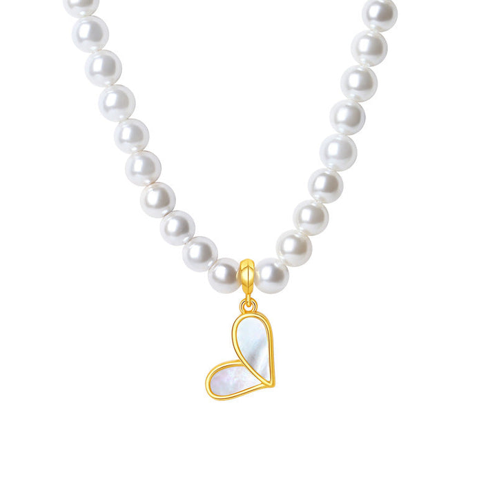 Elegant Heart Shell Pearl Pendant Necklace For Mom shine of diamond