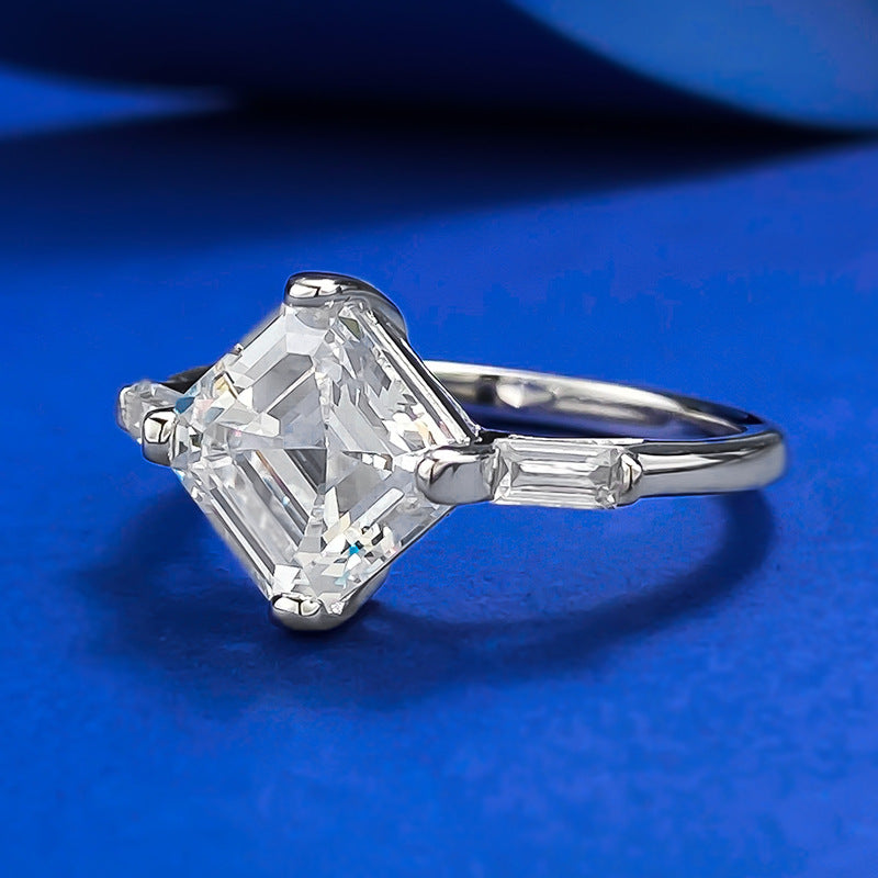 Elegant Asscher Cut Solitaire Engagement Ring in Sterling Silver Shineofdiamond