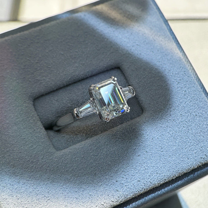 Classic Emerald Cut 2.0ct Moissanite Sterling Silver Ring Shine of Diamond
