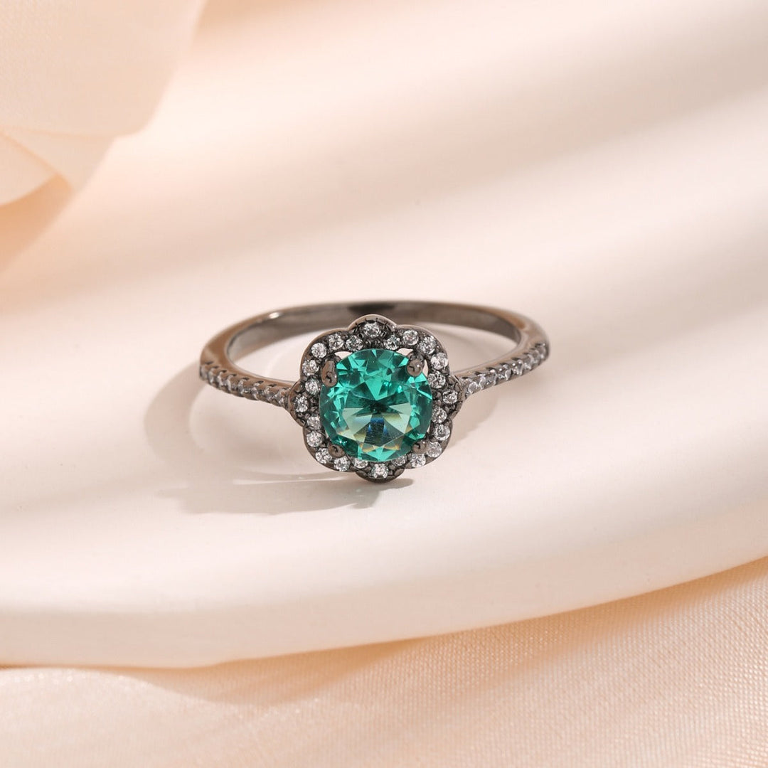 Vintage Paraiba Flower Design Sterling Silver Ring Carly Jewelry