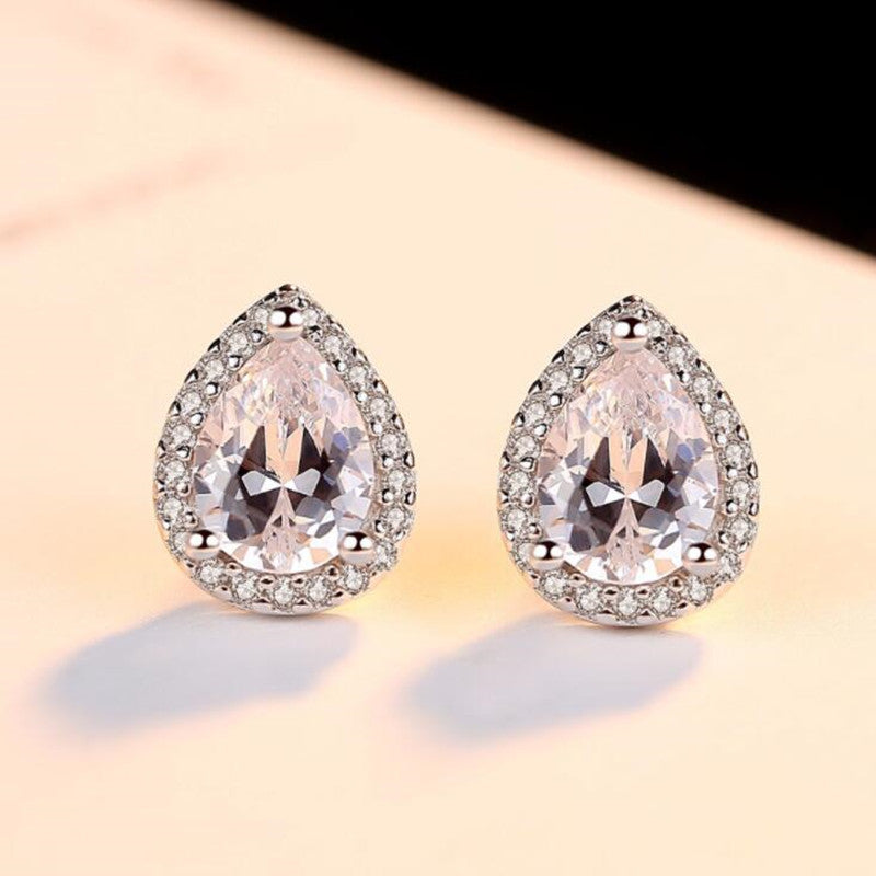 Pear Cut Halo Moissanite Stone Stud Earrings shine of diamond