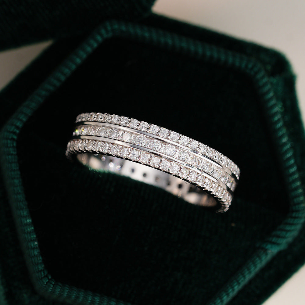 Gorgeous 3 Row Moissanite Sterling Silver Ring Shine of Diamond