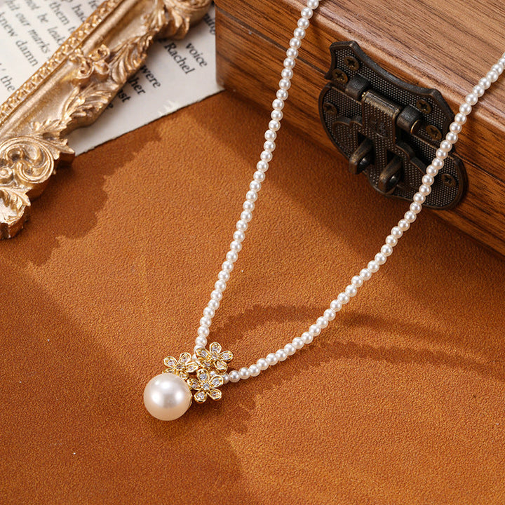 Sweet Flowers Pearl Design 18K Gold Plated Neckalce and Earrings Carly Jewelry