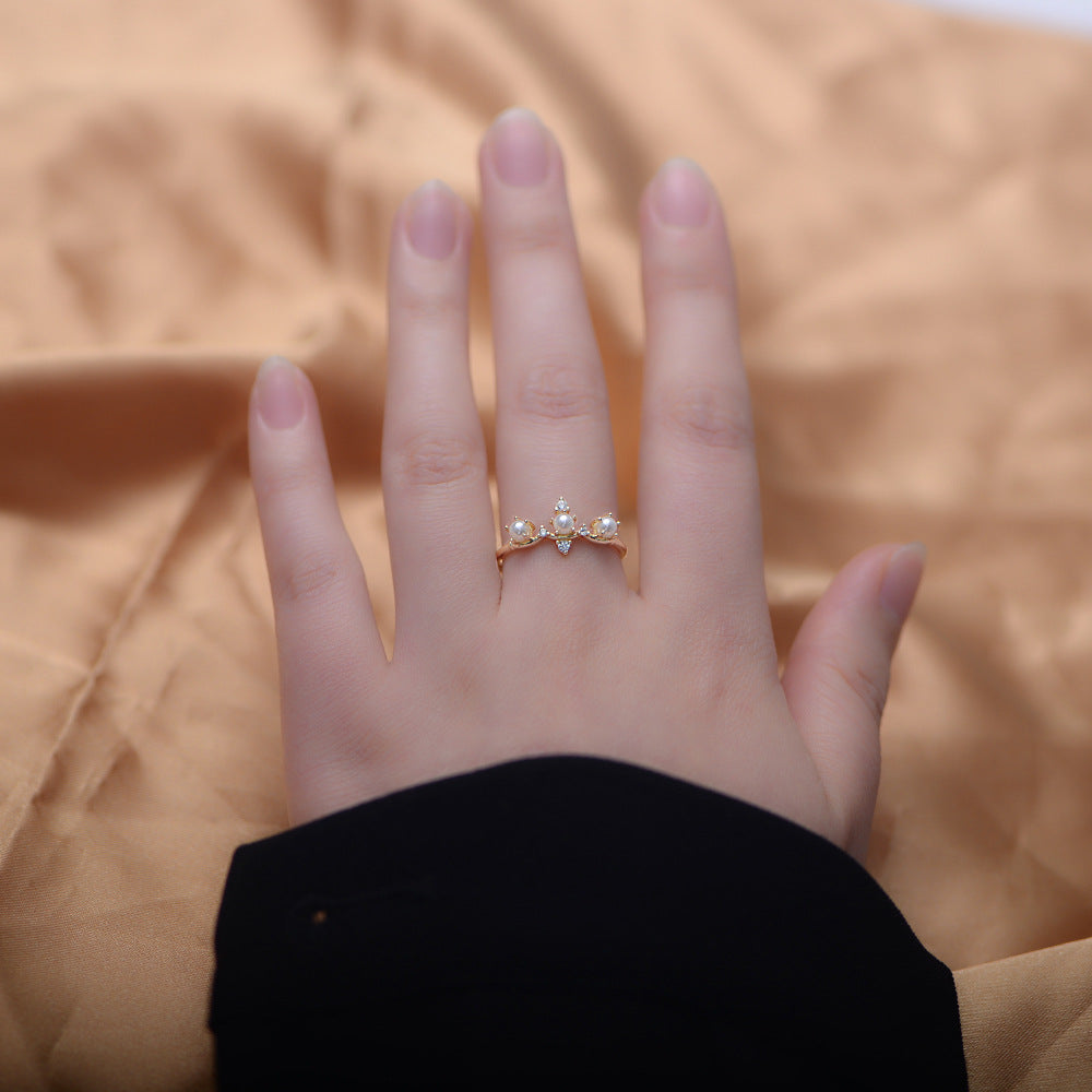 Crown Design Pearl Sterling Silver Ring Carly Jewelry