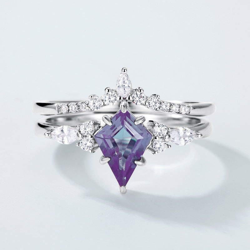 Gorgeous 2 Pcs Alexandrite Ring Set Carly Jewelry