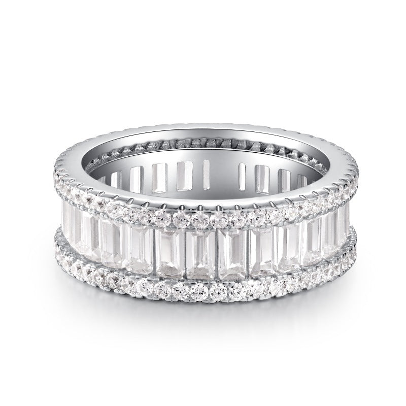 Three Rows Design Paved Sterling Silver Band Carly Jewelry