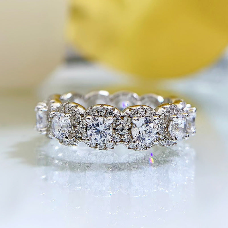 Halo Round Cut Eternity Sterling Silver Wedding Band shine of diamond