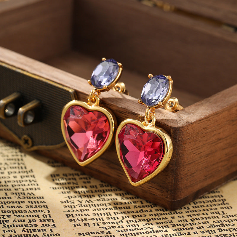 Vintage Red Heart Design 18k Gold Plated Drop Earrings Carly Jewelry