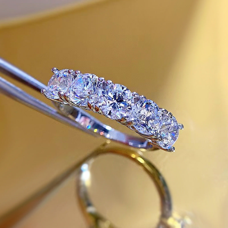 Classic Five Stones Sterling Silver Wedding Band Shineofdiamond