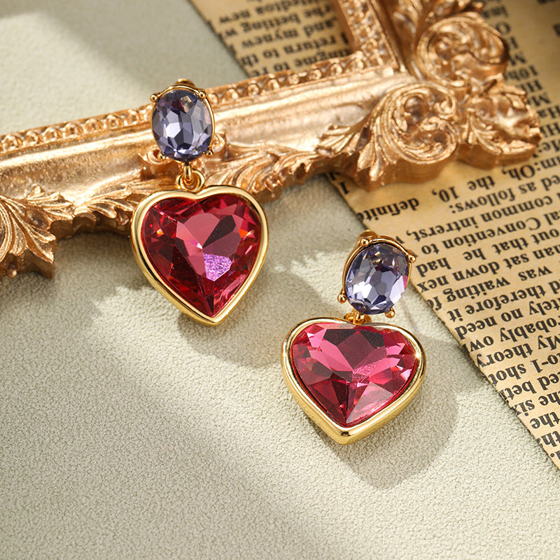 Vintage Red Heart Design 18k Gold Plated Drop Earrings Carly Jewelry