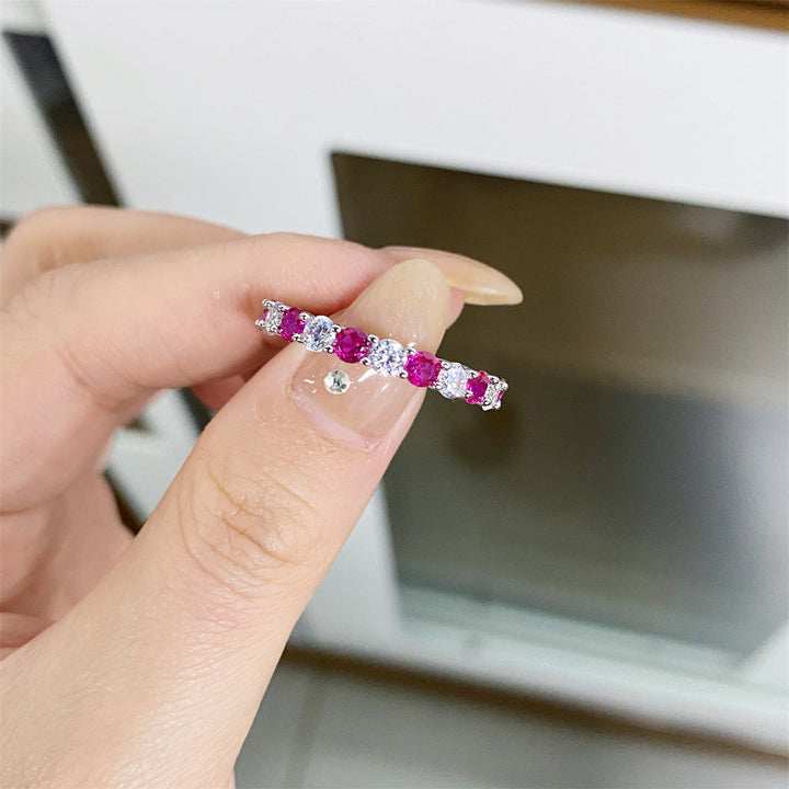 Stunning Sterling Silver Rainbow Color Eternity Band Ring for Women shine of diamond