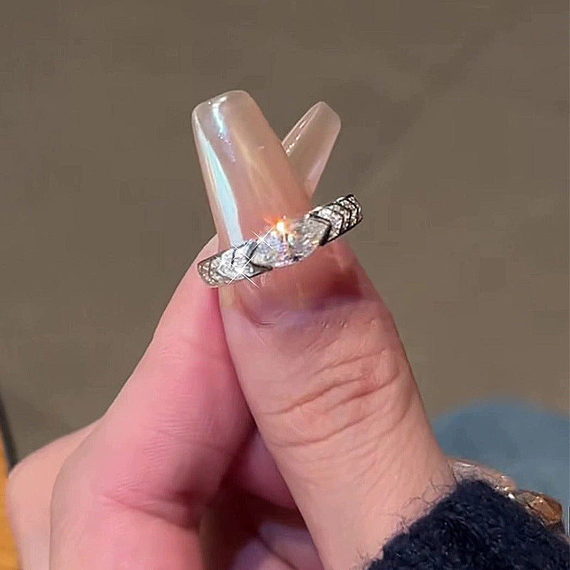 Stunning Marquise Cut Sterling Silver Wedding Band shine of diamond