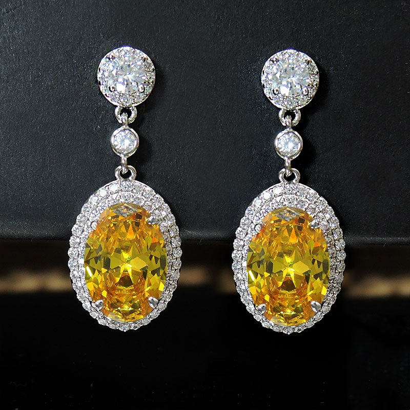 Retro Oval Cut Halo Drop Earrings Dobrilajewelry