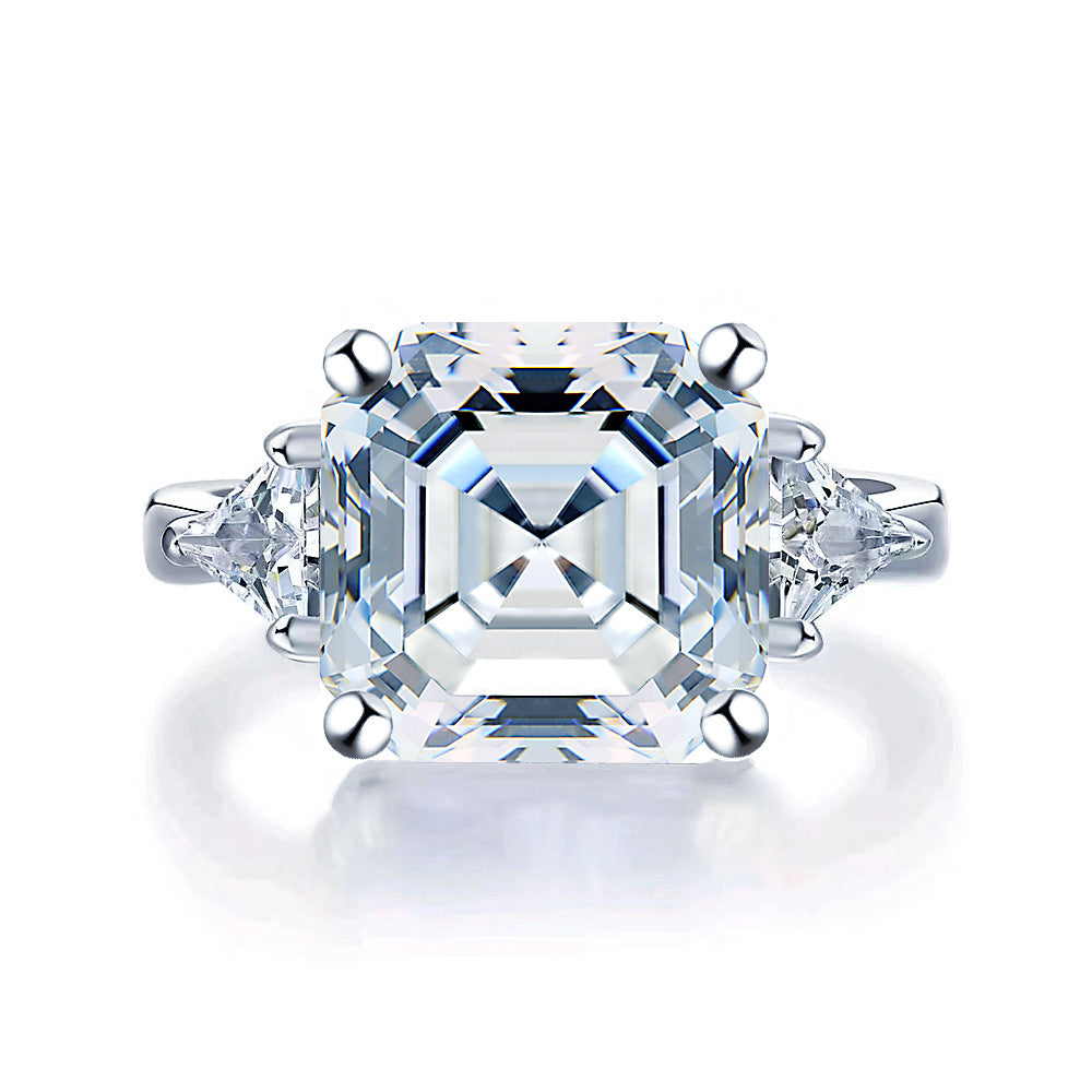 5Ct Asscher Cut Moissanite Engagement Ring in Sterling Silver Shine of Diamond