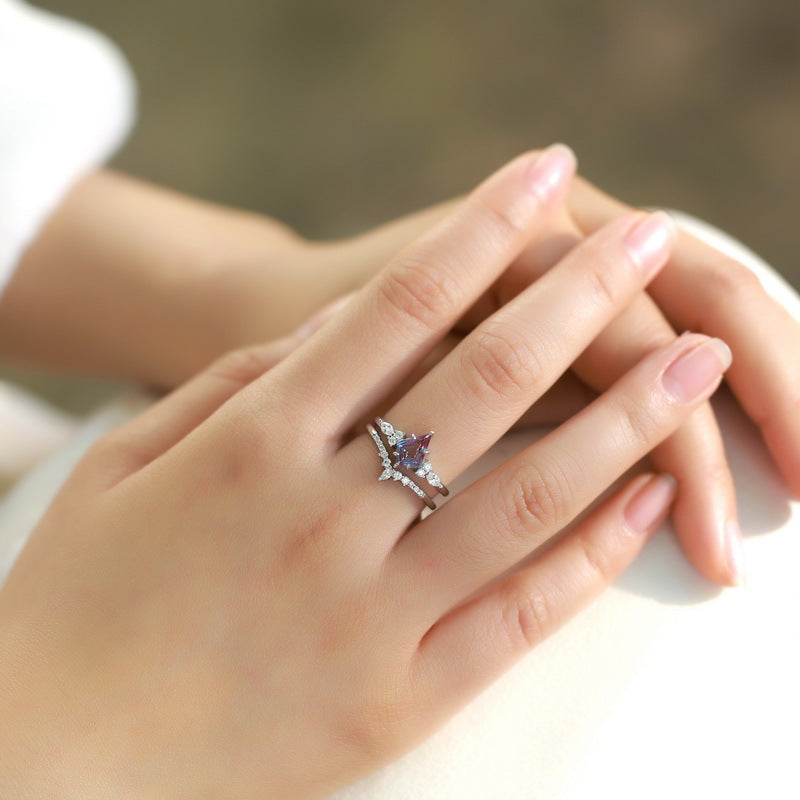 Gorgeous 2 Pcs Alexandrite Ring Set Carly Jewelry