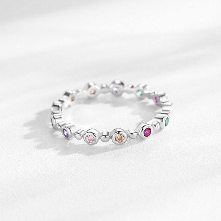 Simple Rainbow Round Cut Sterling Silver Band Shine of Diamond