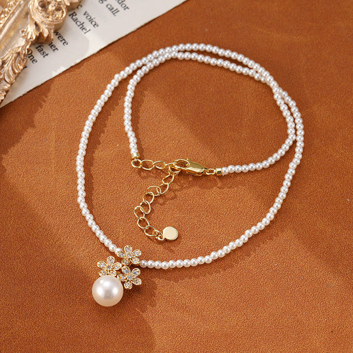 Sweet Flowers Pearl Design 18K Gold Plated Neckalce and Earrings Carly Jewelry