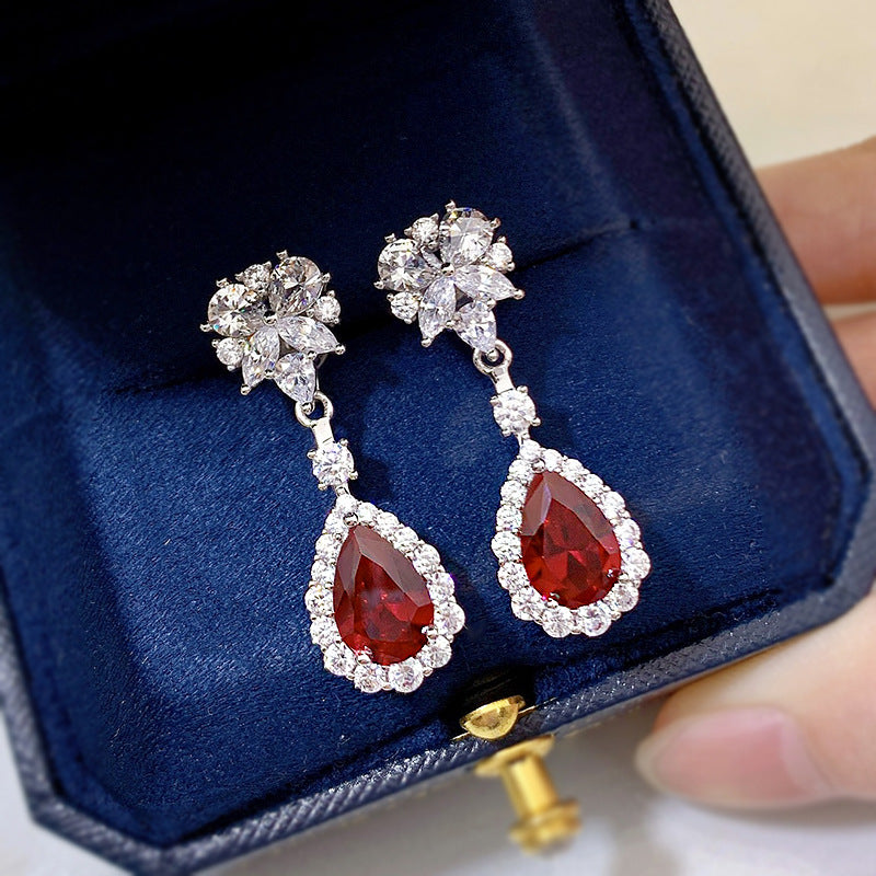Luxury Ruby Stone Sterling Silver Drop Earrings shine of diamond