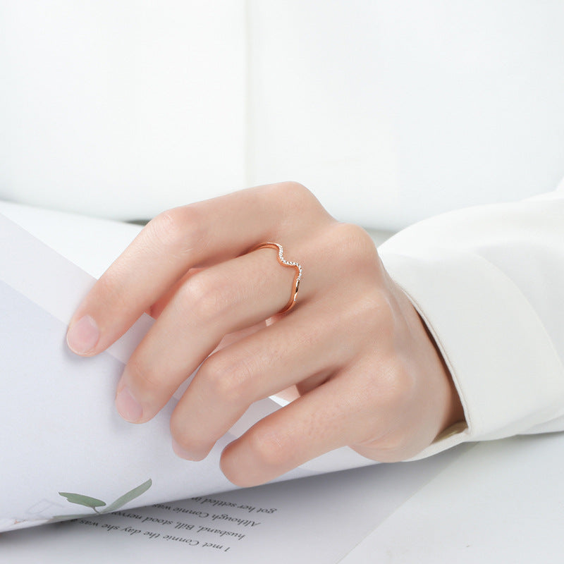 Simple Wave Design Rose Golden Tone Band Carly Jewelry