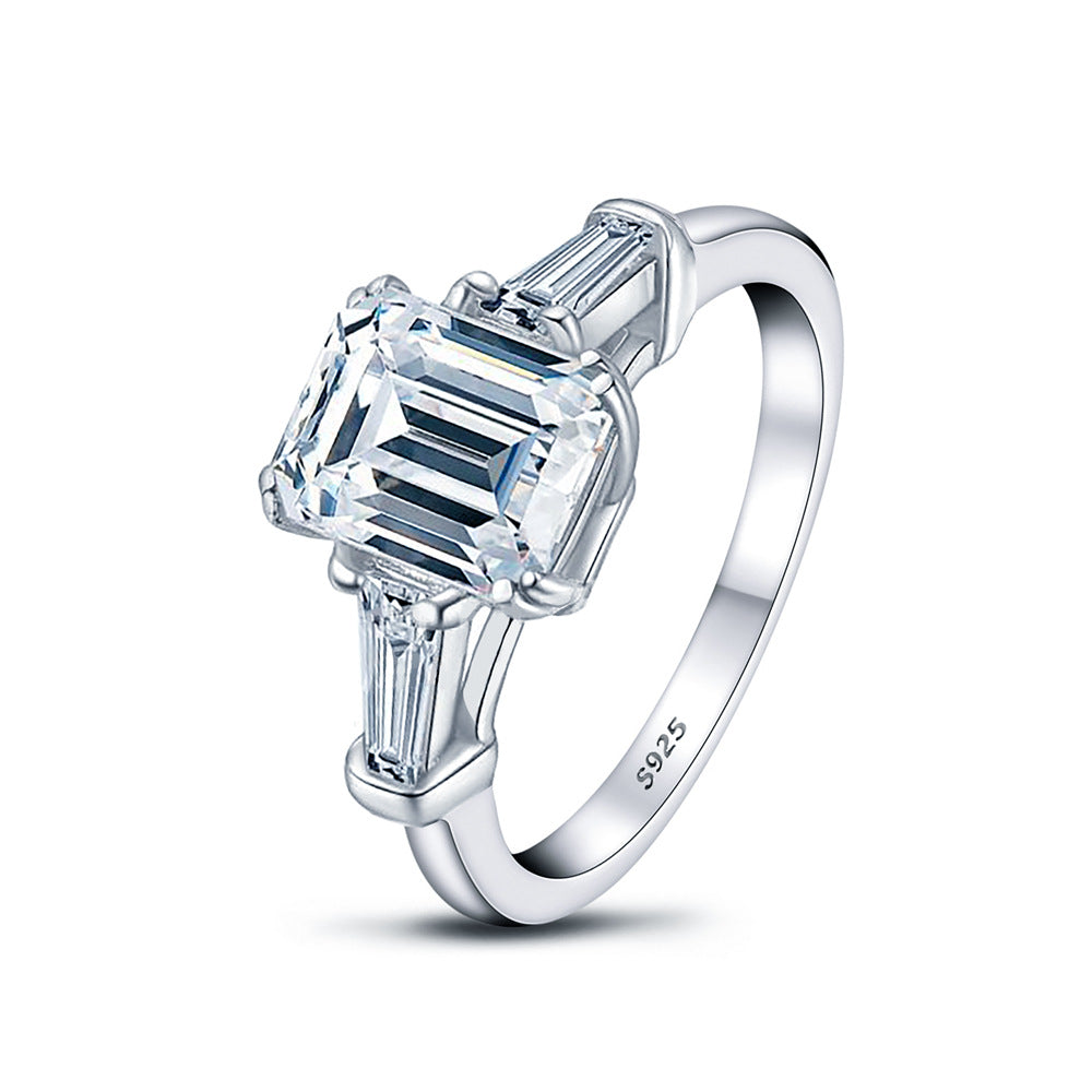 Classic Emerald Cut 2.0ct Moissanite Sterling Silver Ring Shine of Diamond