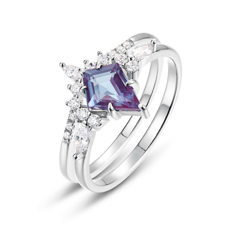 Gorgeous 2 Pcs Alexandrite Ring Set Carly Jewelry