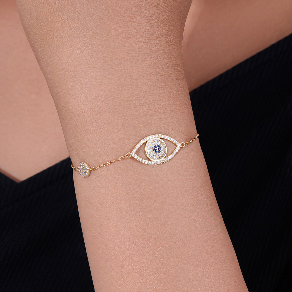 Evil Eye Design Paved Sterling Silver Bracelet Shine of Diamond