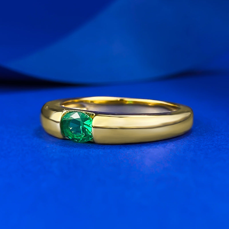 Luxurious Green Oval Cut Sterling Silver Engagement Ring in Golden Tone shine of diamond