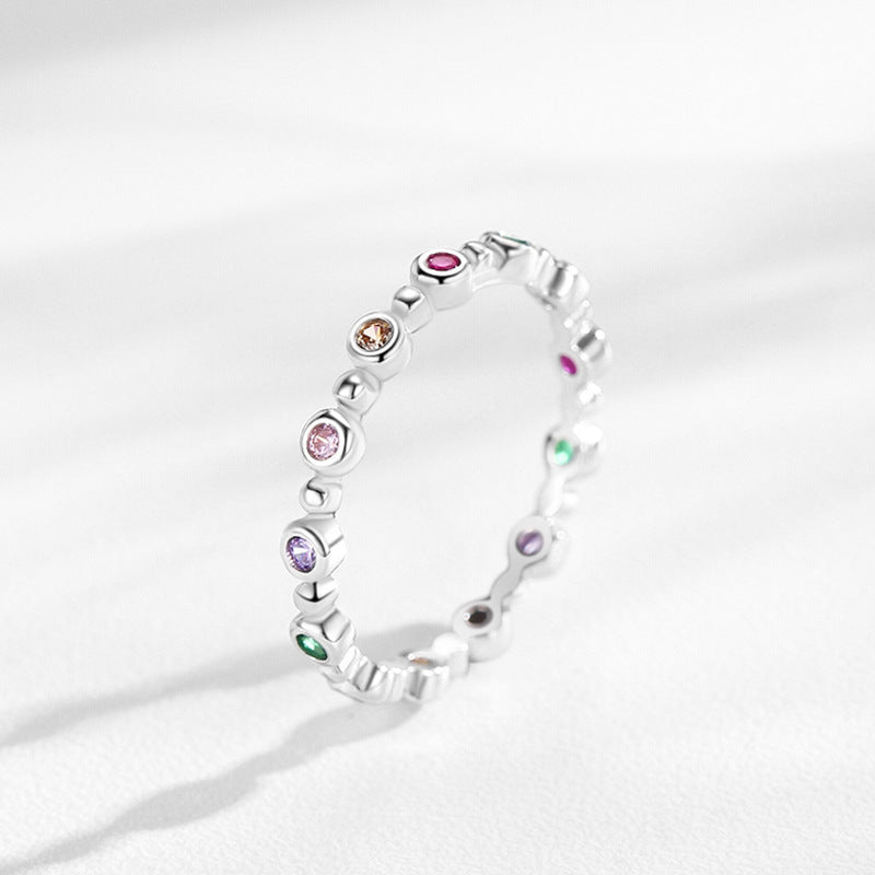 Simple Rainbow Round Cut Sterling Silver Band Shine of Diamond