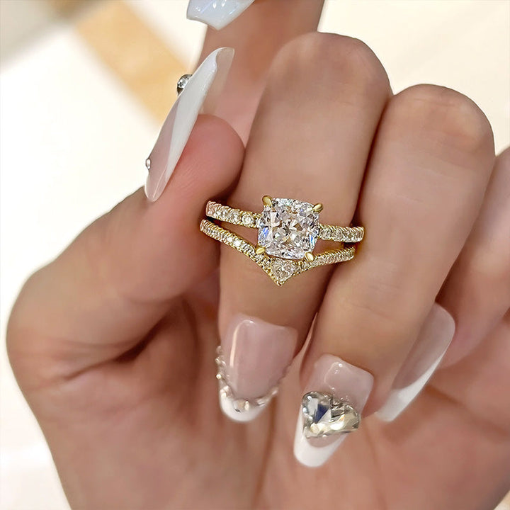 Luxurious Golden Tone Cushion Cut Sterling Silver Wedding Bridal Set Shineofdiamond