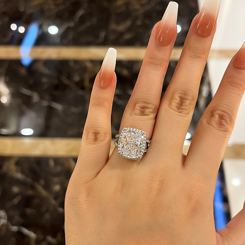 Luxurious Split Shank Halo Cushion Cut Sterling Silver Engagement Ring Shineofdiamond