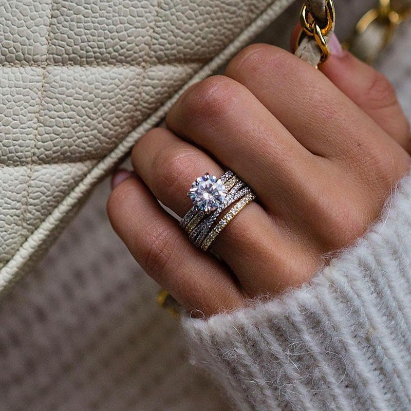 4pcs Exclusive Two Tone Round Cut Sterling Silver Wedding Set Shineofdiamond