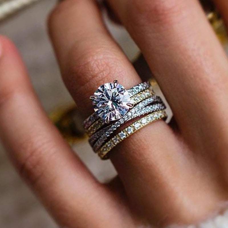 4pcs Exclusive Two Tone Round Cut Sterling Silver Wedding Set Shineofdiamond