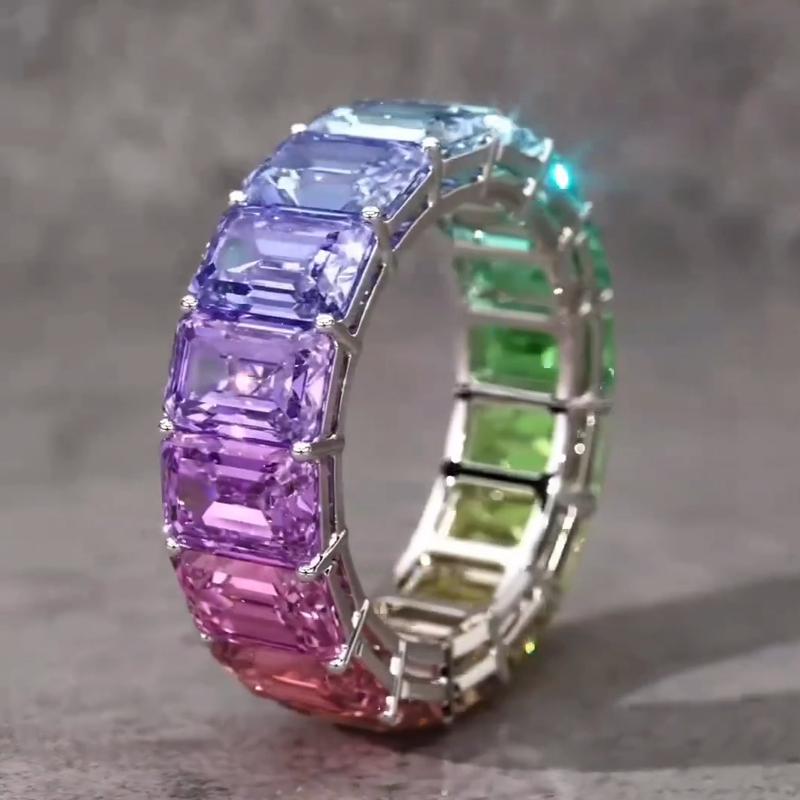 Rainbow Eternity Band In Sterling Silver shine of diamond