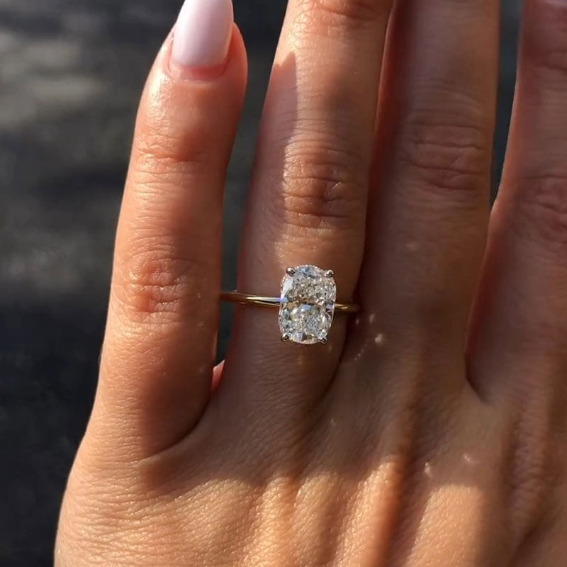 Elegant Elongated Cushion Cut Sterling Silver Engagement Ring With Hidden Halo shineofdiamond