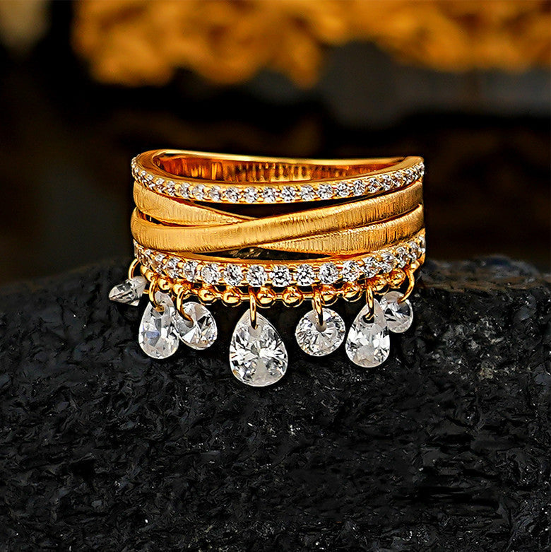 Vintage High-End Feel Drop Tassel Sterling Silver Ring shine of diamond