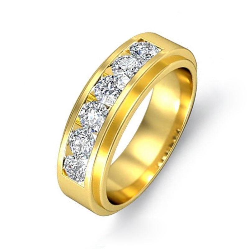 Round Cut Half Stone Wedding Band for Men Shineofidamond