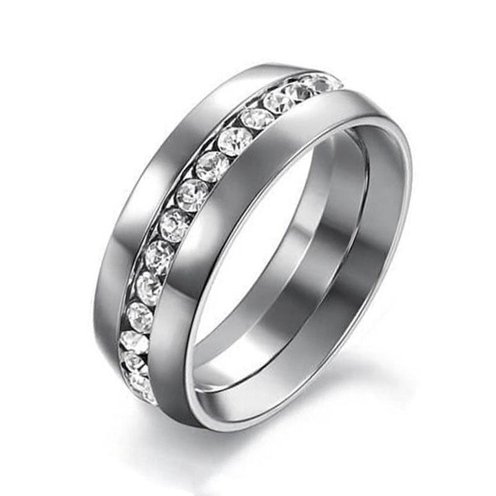 Round Cut White Sapphire Titanium Steel Wedding Band For Men Shineofidamond