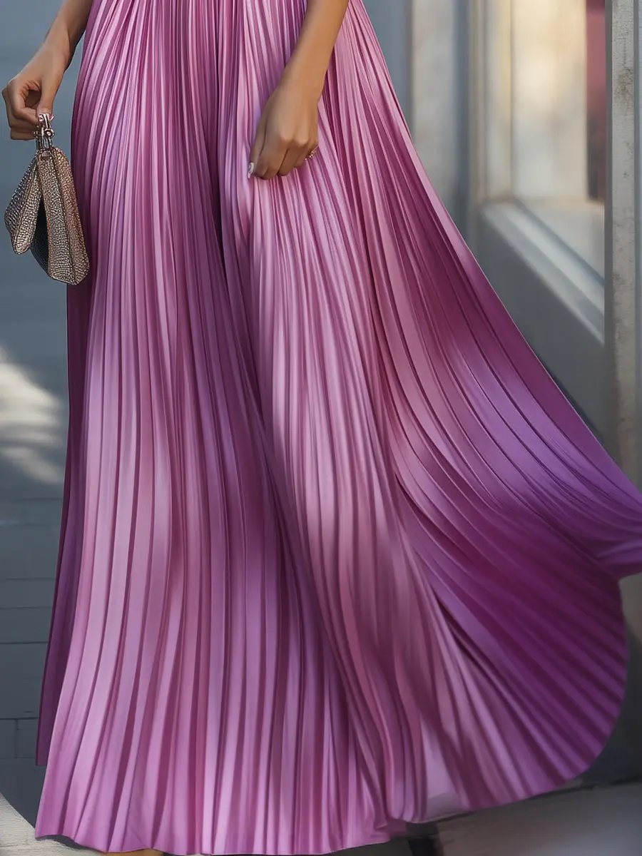 Pink Pleated Flowy Maxi Dress - Maxi Dress CASA LARO