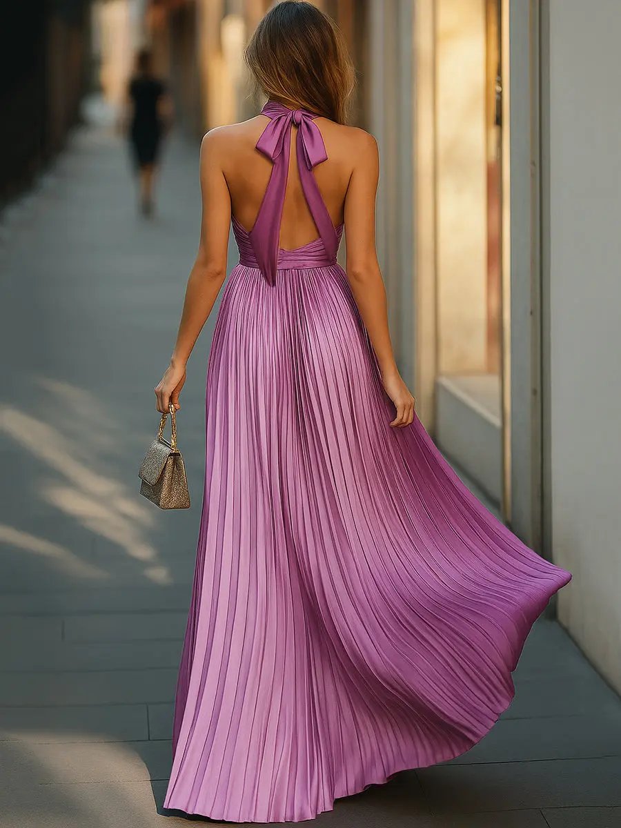 Pink Pleated Flowy Maxi Dress - Maxi Dress CASA LARO