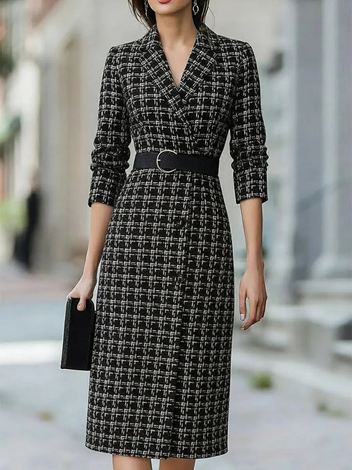 Plaid Tweed Belted Vintage Chic - Midi Dress CASA LARO