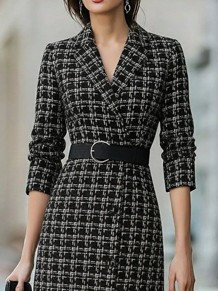 Plaid Tweed Belted Vintage Chic - Midi Dress CASA LARO