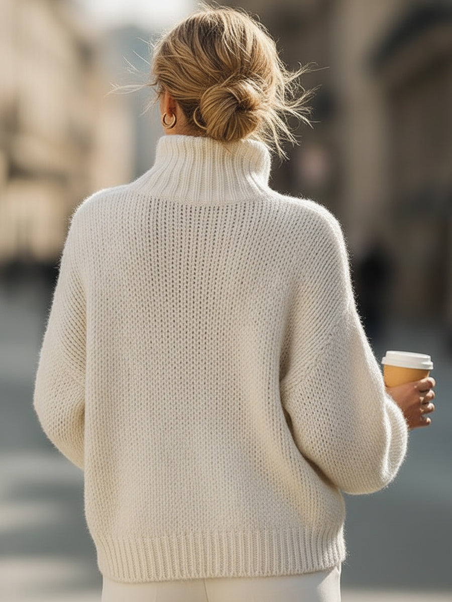 Oversized Cream Knit Turtleneck - Sweater