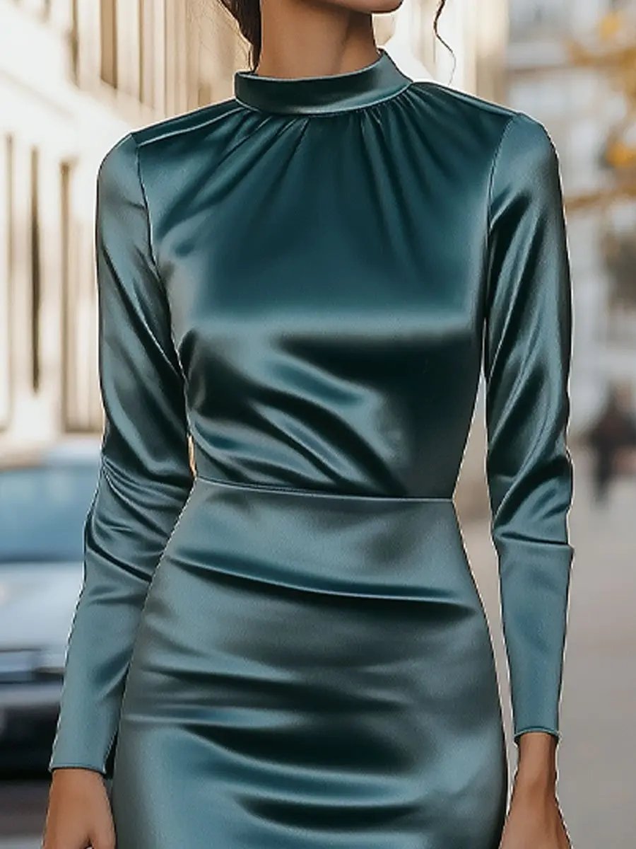 Satin High-Neck Draped Evening Silhouette - Maxi Dress CASA LARO