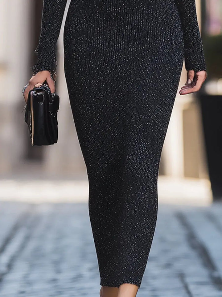 Sparkling Off-Shoulder Ribbed Knit Bodycon - Mini Dress CASA LARO