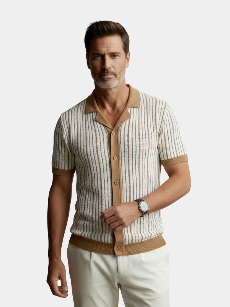 Striped Knit Polo Shirt - Casa  Laro CASA LARO