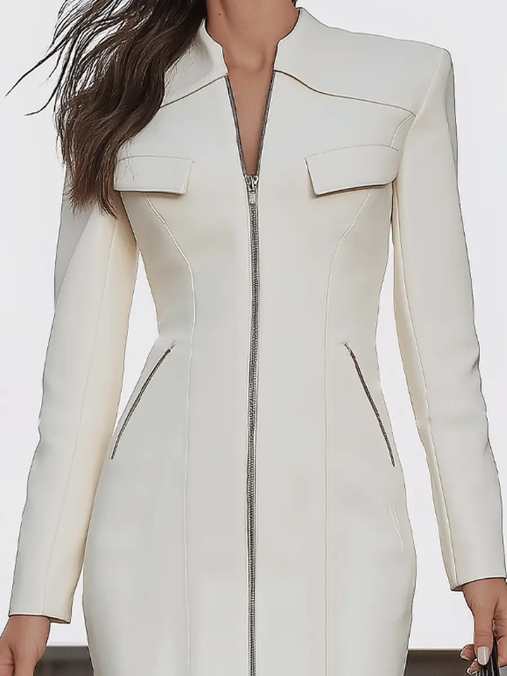 Structured White Zip-Front Blazer Style - Mini Dress CASA LARO