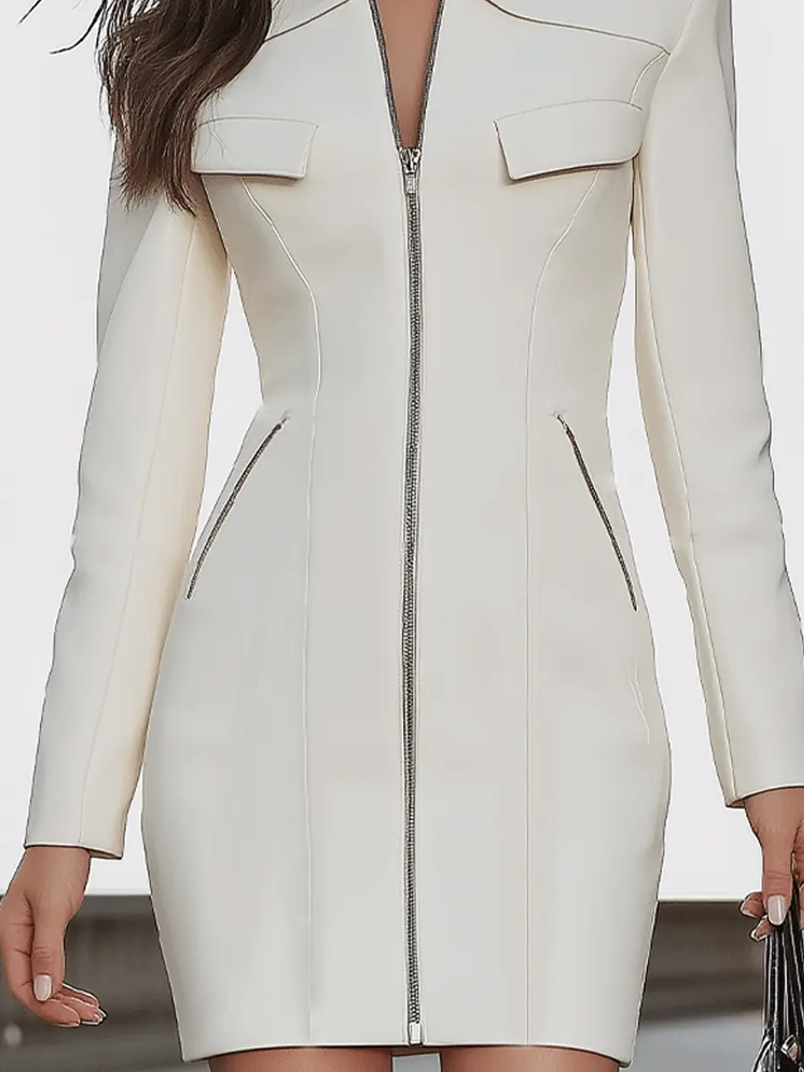 Structured White Zip-Front Blazer Style - Mini Dress CASA LARO