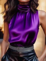 Elegant High-Neck Silky Satin - Women's Top